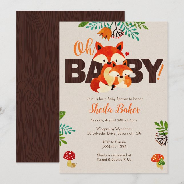 Fox Baby Shower Invitation - Baby Fox Invitations (Front/Back)