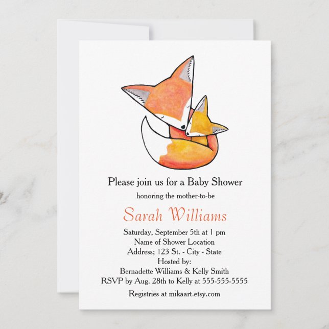 Fox Baby Shower Invitation Fox Mom Baby Woodland (Front)