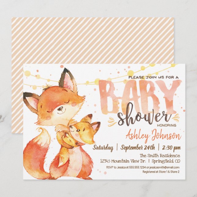 Fox Baby Shower invitation Gender Neutral Woodland (Front/Back)
