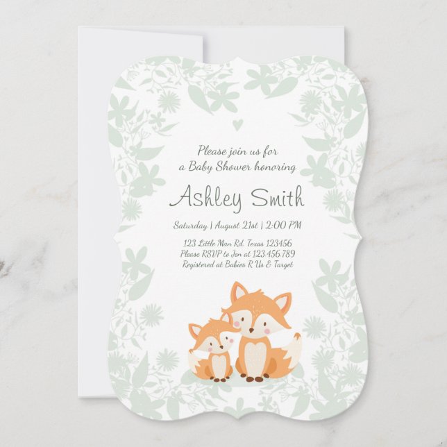 Fox Baby Shower invite Woodland Shower Forest (Front)