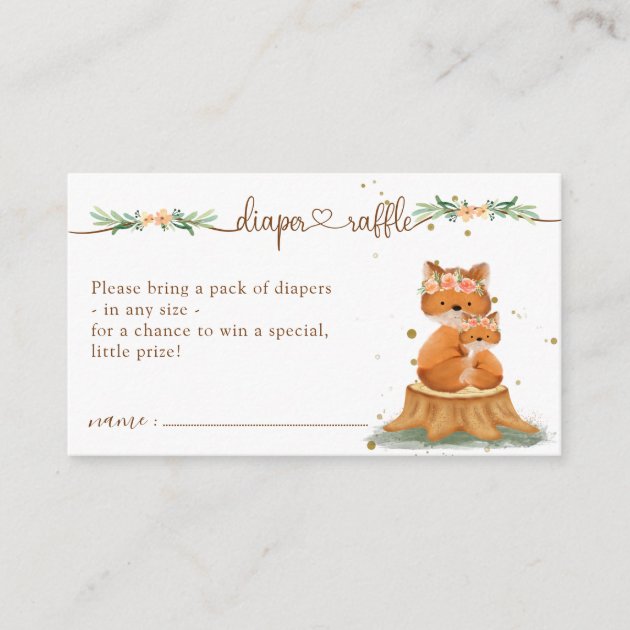 Fox Baby Shower New Mommy Diaper Raffle Enclosure Card