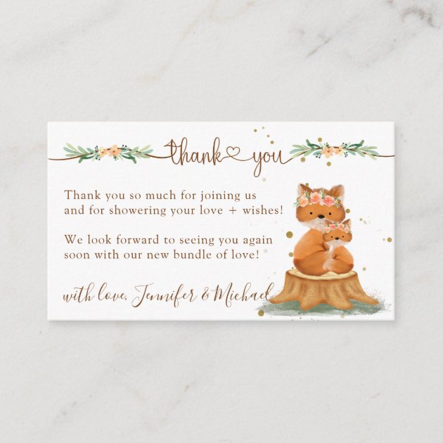 Fox Baby Shower New Mommy Thank You Enclosure Card
