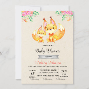 Fox baby shower party invitation