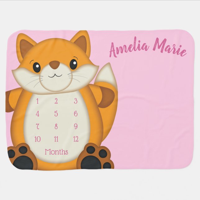 Fox Baby Shower Pink Baby Blanket (Horizontal)