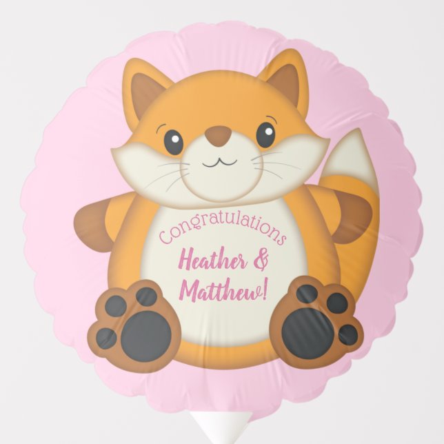 Fox Baby Shower Pink Balloon (Front)