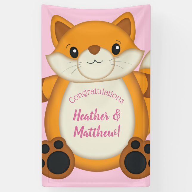 Fox Baby Shower Pink Banner (Vertical)