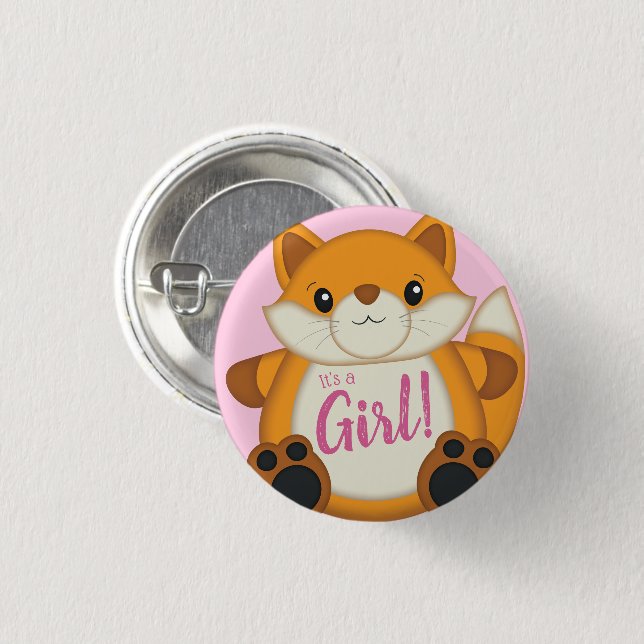 Fox Baby Shower Pink Button (Front & Back)