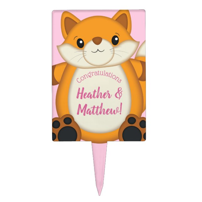 Fox Baby Shower Pink Cake Topper (Front)