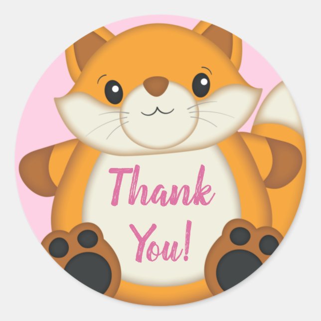 Fox Baby Shower Pink Classic Round Sticker (Front)