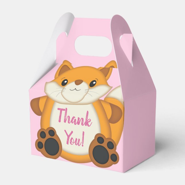 Fox Baby Shower Pink Favor Boxes (Front Side)