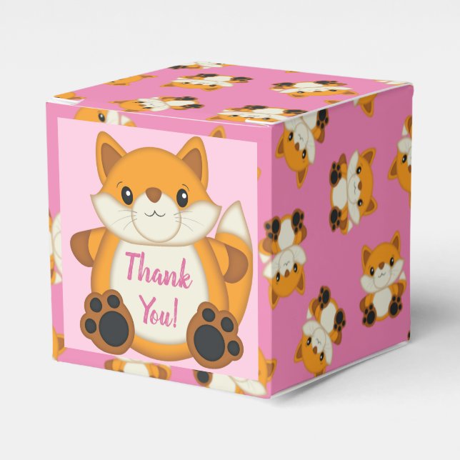 Fox Baby Shower Pink Favor Boxes (Front Side)