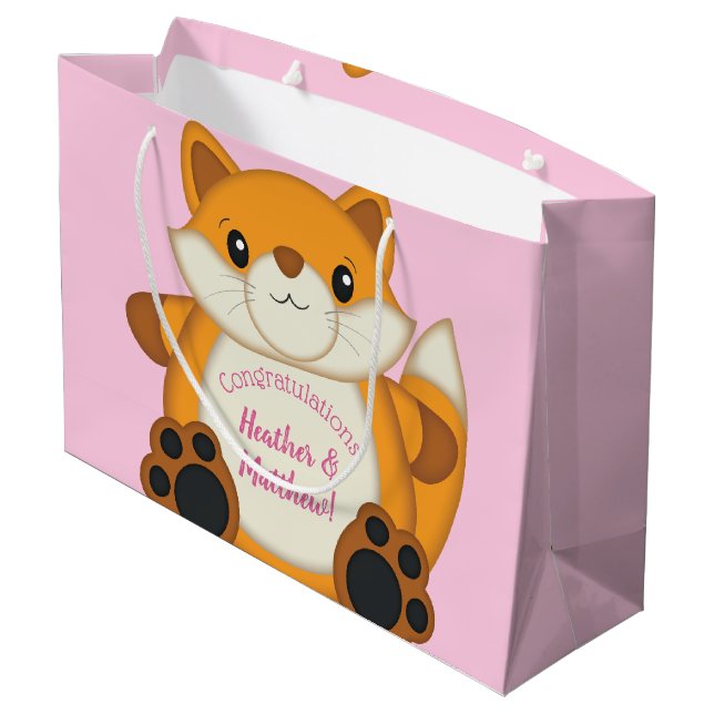 Fox Baby Shower Pink Large Gift Bag (Back Angled)