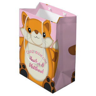 Fox Baby Shower Pink Medium Gift Bag
