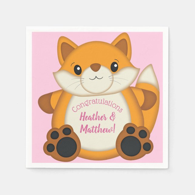 Fox Baby Shower Pink Napkins (Front)