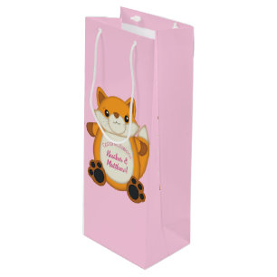 Fox Baby Shower Pink Wine Gift Bag