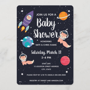 Fox Baby Shower Space Navy Galaxy Baby Shower Invitation