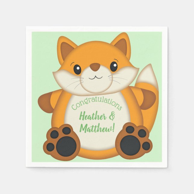 Fox Baby Shower Woodland Animal Napkins (Front)