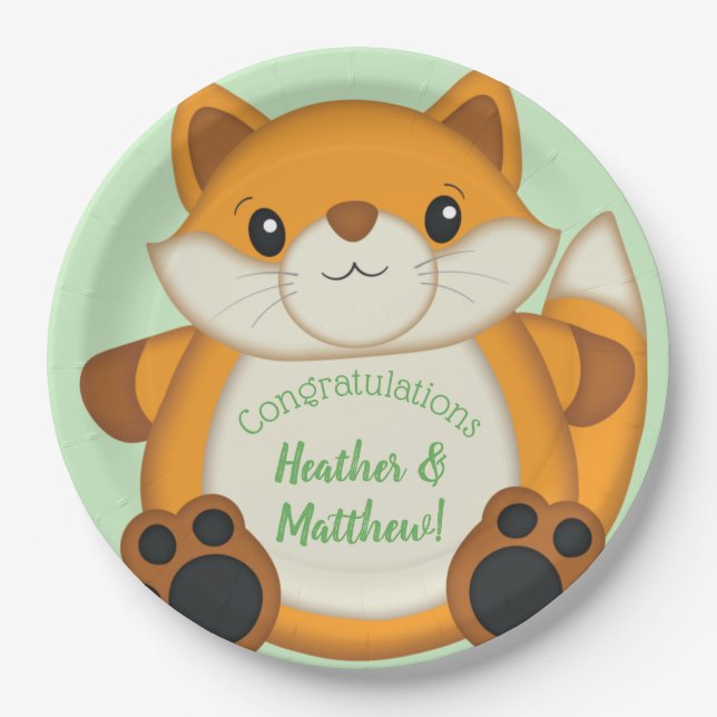 Fox Baby Shower Woodland Animal Paper Plates (Front)