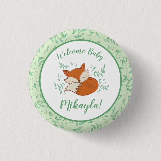 Fox Baby Shower Woodland Animals Button (Front)