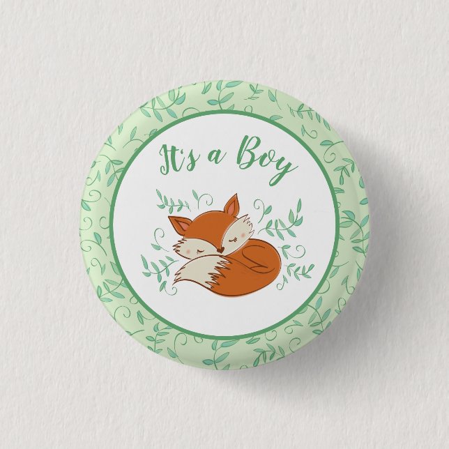 Fox Baby Shower Woodland Animals Button (Front)