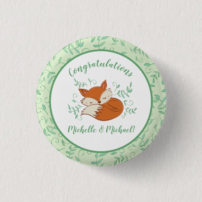 Fox Baby Shower Woodland Animals Button (Front)