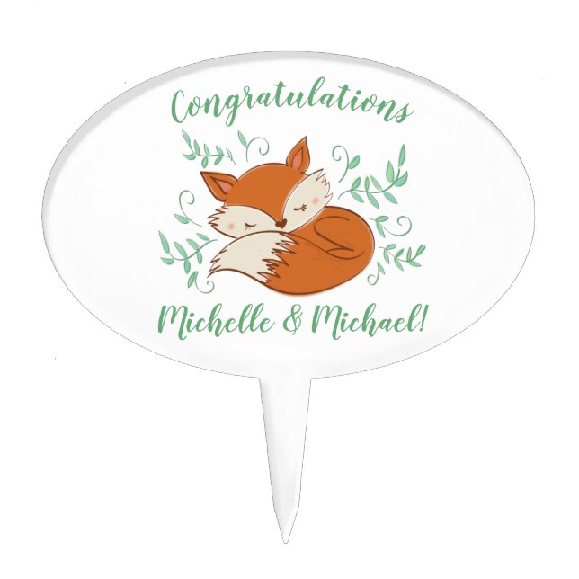 Fox Baby Shower Woodland Animals Cake Topper (Front)