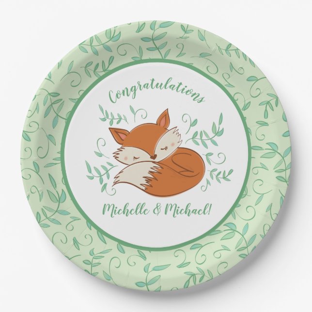 Fox Baby Shower Woodland Animals Paper Plates (Front)