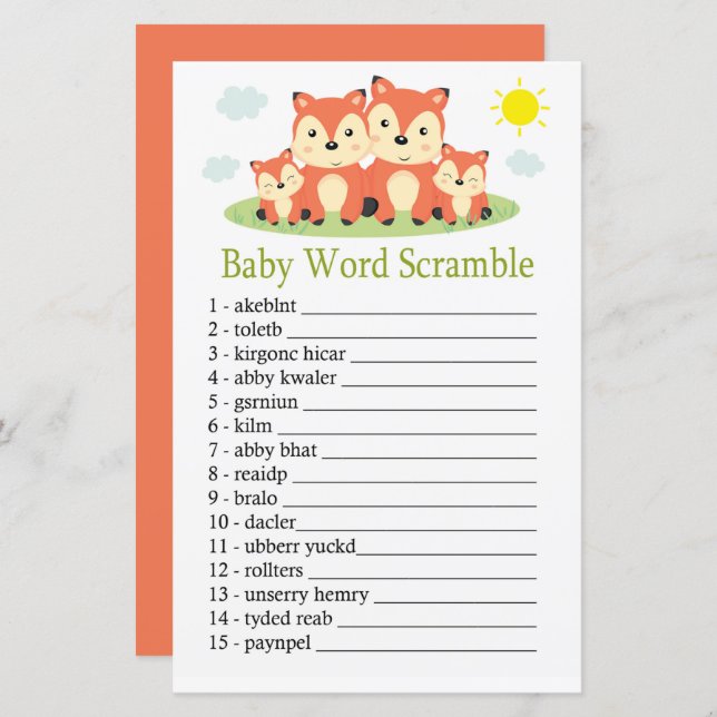 Fox Baby word scramble game (Front/Back)