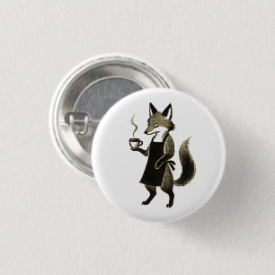 Fox Barista – Minimalist Ink Brush Coffee Time on Button