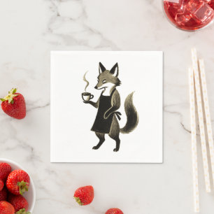 Fox Barista – Minimalist Ink Brush Coffee Time on Napkins