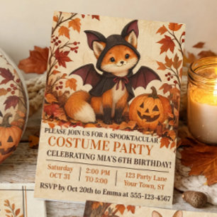 Fox Bat Costume Halloween Birthday Party Invitation