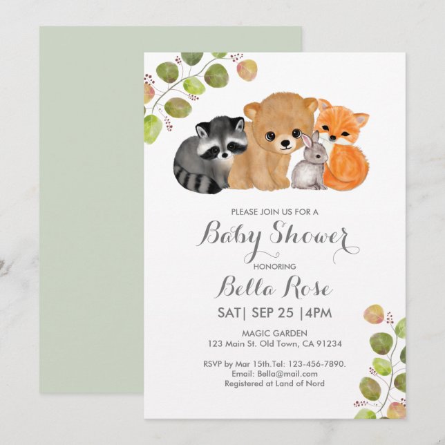 Fox Bear Raccoon Bunny Baby Shower Invitations (Front/Back)