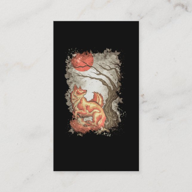 Fox Beautiful Animal Tree Moon Nature Lover Business Card (Front)
