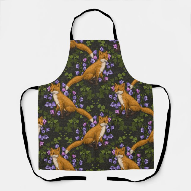  Fox, bellflowers and ivy, green, orange and viole Apron (Front)