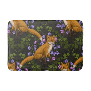  Fox, bellflowers and ivy, green, orange and viole Bath Mat