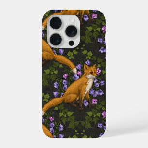  Fox, bellflowers and ivy, green, orange and viole iPhone 15 Pro Case