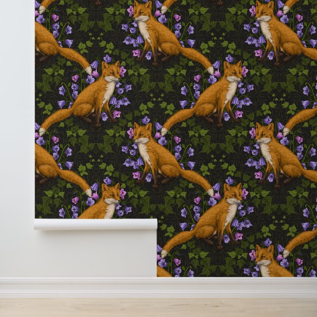  Fox, bellflowers and ivy, green, orange and viole Wallpaper (Application)