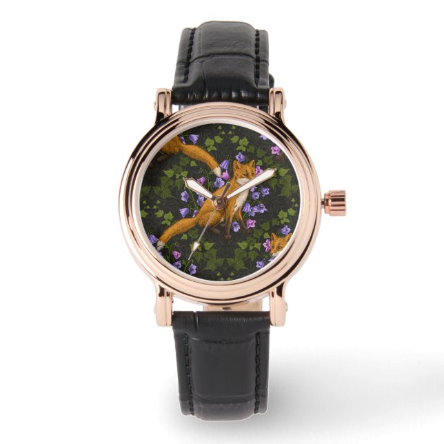  Fox, bellflowers and ivy, green, orange and viole Watch (Front)