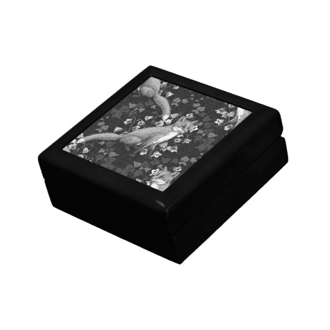  Fox, bellflowers and ivy, monochrome, silver wall Gift Box (Side)