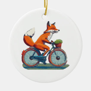Fox Bicycle Ceramic Ornament