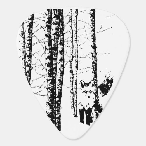 Fox Birch Tree Forest Animal Silhouette Nature Art Guitar Pick