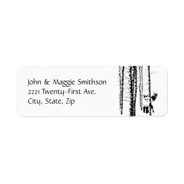 Fox Birch Tree Forest Animal Silhouette Nature Art Label (Front)