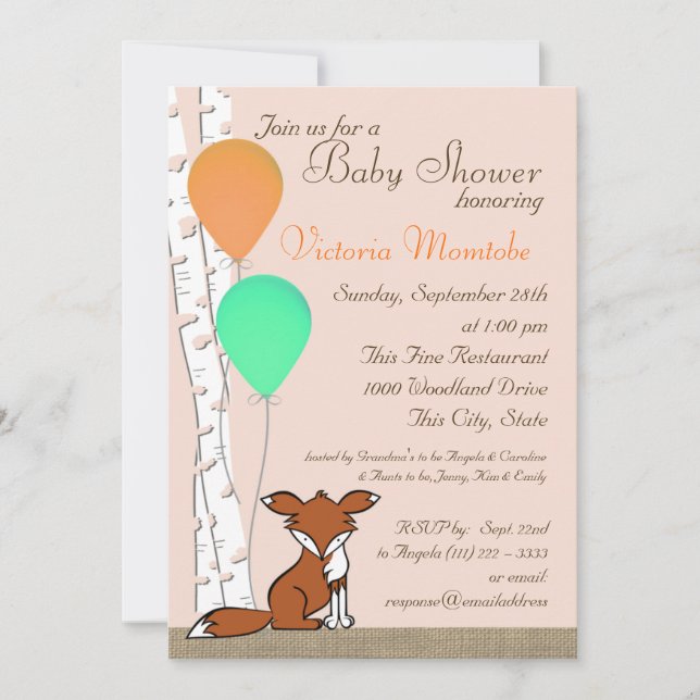 Fox Birch Tree Woodland Baby Shower Invitation (Front)