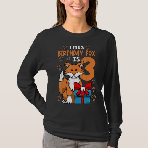 Fox Birthday 3rd Birthday Party Girl Animal  Kids T_Shirt