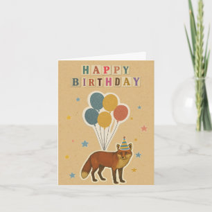 Fox Birthday Card on Kraft Background