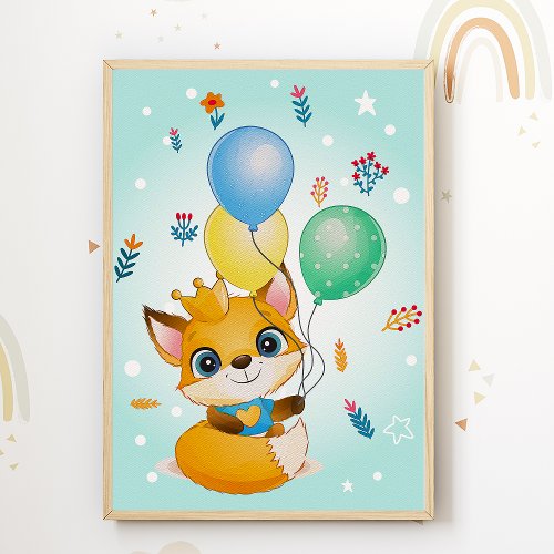 Fox Birthday Kids Room Poster Nursery Print