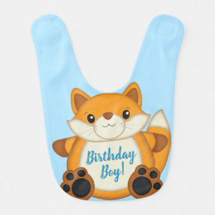 Fox Birthday Party Blue Baby Bib