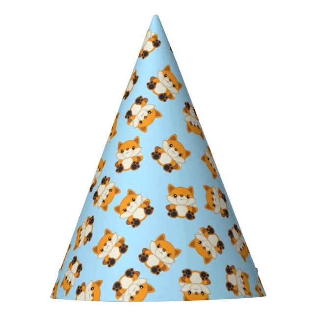 Fox Birthday Party Blue Party Hat (Front)