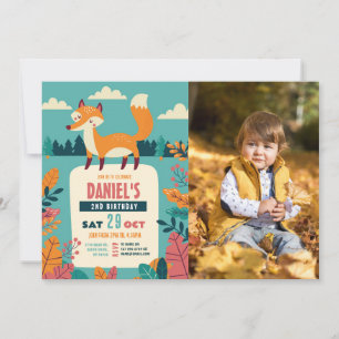 Fox Birthday Party Forest Theme Woods Boy Photo Invitation