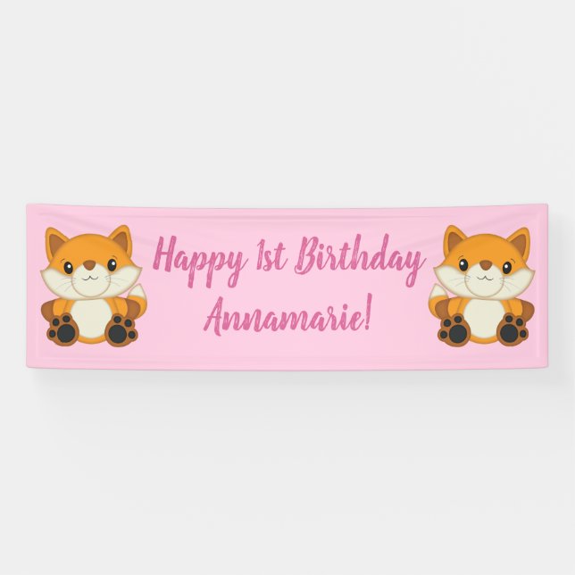 Fox Birthday Party Pink Banner (Horizontal)